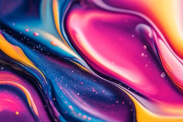 Poster - A captivating swirl of vibrant colors blends together on a canvas, showcasing the unique beauty of liquid patterns in abstract art