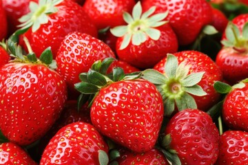 Wall Mural - Fresh red strawberries close-up vibrant healthy food