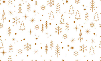 Wall Mural - seamless pattern with christmas tree, snowflake, golden star. christmas, new year design in golden c