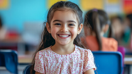 Wall Mural - portrait of a smiling child in the school first day