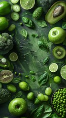 Wall Mural - Healthy natural green food lay out texture background