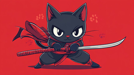 Illustration of Anime 2d comic style cat ninja. anime japan comic style. flat vector design.