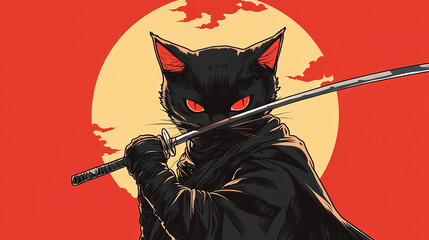 Illustration of Anime 2d comic style cat ninja. anime japan comic style. flat vector design.