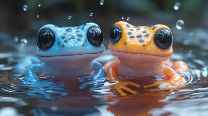 Wall Mural - illustration of cute and cheerful two baby salamander prints