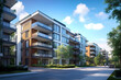 A low rise modern apartment buildings architecture city day.

