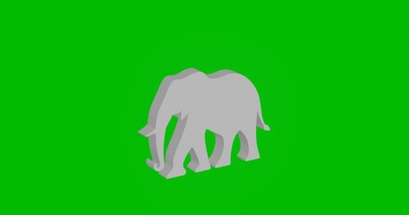 Poster - Animation of rotation of a white elephant with shadow. Simple and complex rotation. Seamless looped 4k animation on green chroma key background