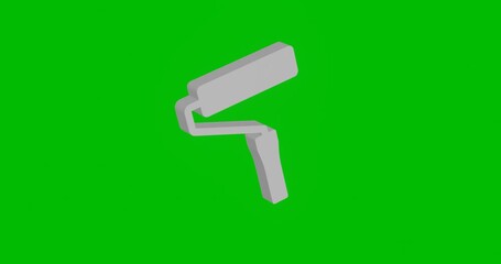 Poster - Animation of rotation of a white paint roller symbol with shadow. Simple and complex rotation. Seamless looped 4k animation on green chroma key background