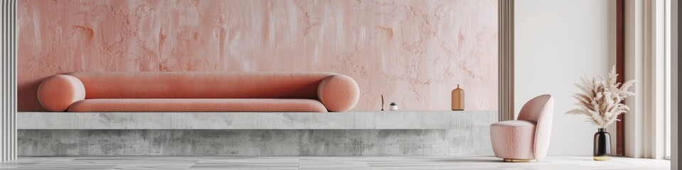 Wall Mural - Minimalist interior featuring pastel colors and a textured wall