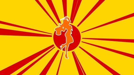 Poster - Enchantress symbol on the background of animation from moving rays of the sun. Large orange symbol increases slightly. Seamless looped 4k animation on yellow background
