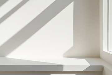 Poster - A minimalist white window frame allows soft daylight to create gentle shadows across a plain white wall, enhancing the serene indoor atmosphere