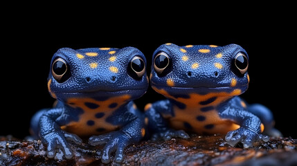 Canvas Print - Illustration of a print of two cute and cheerful colorful baby salamanders in nature