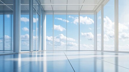 Wall Mural - Empty modern office with large windows and tiled floor.