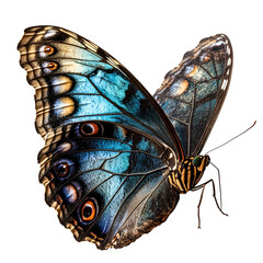 Captivating Morpho Rhetenor Butterfly with Vibrant Blue and Brown Wings on Transparent isolated png Background