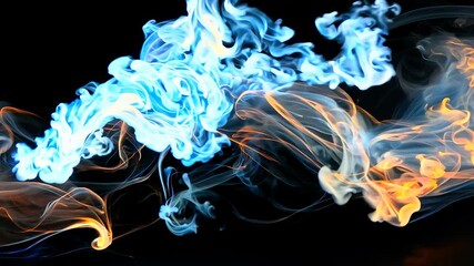 Poster - Vivid colorful smoke and flames swirling on black background