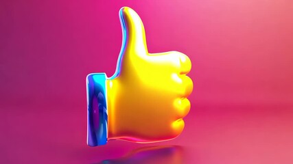 Colorful animated thumbs up icon rotating on vibrant background