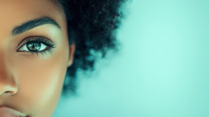 Sticker - Close-up of a woman's eye with green iris and thick eyelashes.