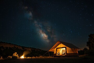 Wall Mural - new mexico camping. illuminated tent in cosmic campground dark sky sanctuary
