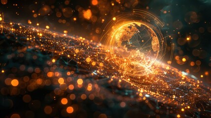 Poster - Illuminated Earth with a Network of Lines and Glowing Lights