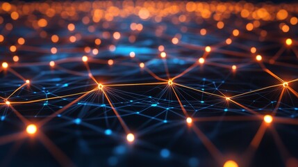 Fototapete - Abstract network structure with glowing connections