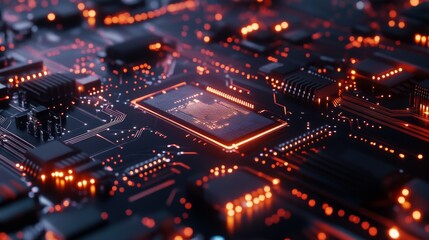 Aufkleber - Close-up of a futuristic circuit board with a clean, illuminated background and complex circuitry