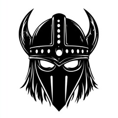 Viking Helmet Silhouette. Warrior Mask Icon in Black. Symbol of Viking Warrior