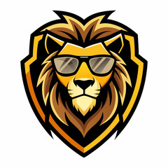 Wall Mural - lion s head with sunglasses logo vector sharp vector art illustration