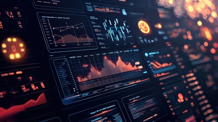 A computer screen with many different graphs and numbers