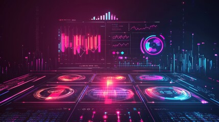 Poster - A computer monitor displays a colorful array of graphs and numbers