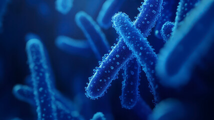 close up of 3d microscopic blue bacteria