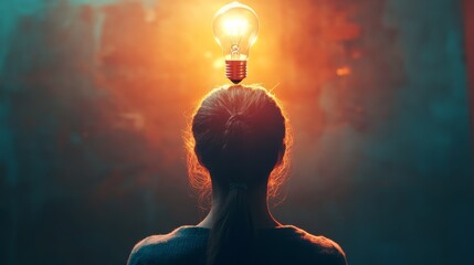 Aufkleber - A light bulb above a person's head symbolizing a bright idea leading to success
