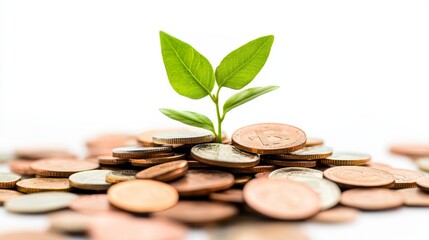 Poster - A pile of coins with a plant growing from the center, representing financial success and growth