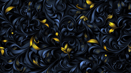 Aufkleber - A black and gold floral patterned background. The pattern is very intricate and detailed. The gold accents add a touch of elegance and sophistication to the design