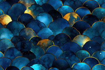 Aufkleber - A blue and gold pattern that resembles a wave. The blue and gold colors create a sense of depth and movement, while the wave-like pattern adds a sense of fluidity and motion to the design