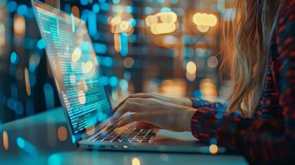 Poster - Businesswoman using laptop searching Browsing Internet Data Information