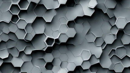 Poster - A close up of a pattern of hexagons in a gray color. The pattern is made up of many small squares, and the squares are all different sizes. The image has a somewhat abstract feel to it