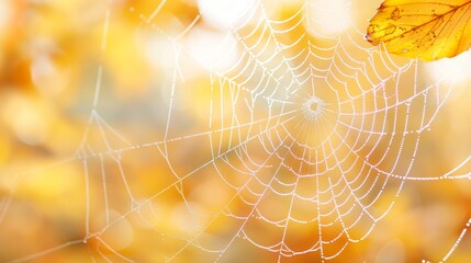 A spider web is shown in a yellow background
