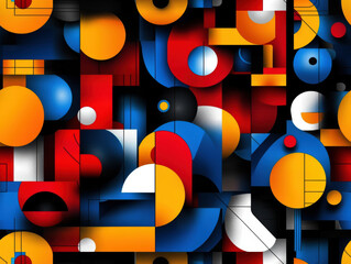 Poster - A colorful abstract painting with many different shapes and sizes. The painting is full of bright colors and has a playful, energetic feel to it. The shapes and colors seem to be randomly placed