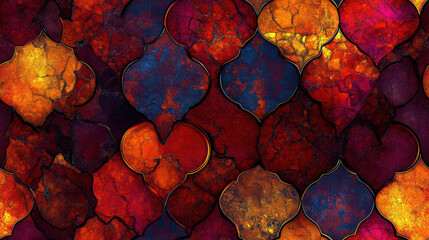 Poster - A colorful pattern of shapes and colors, with a blue and red heart in the middle. The image has a vibrant and lively mood, with the colors and shapes creating a sense of movement and energy