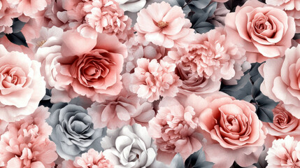Aufkleber - A floral pattern with pink and white flowers. The flowers are arranged in a way that creates a sense of depth and dimension. Scene is one of beauty and serenity