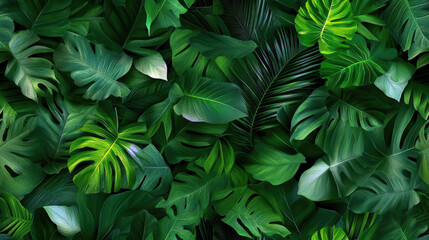 Aufkleber - A lush green forest with many leaves and vines. Concept of peace and tranquility, as the viewer is surrounded by the beauty of nature