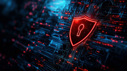 Poster - A red and blue computer screen with a key on it