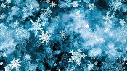 Aufkleber - A blue background with snowflakes falling on it