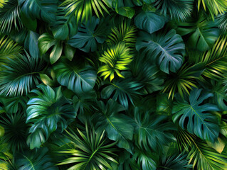 Aufkleber - A lush green jungle with many leaves and vines