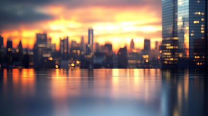 Aufkleber - Billboard background featuring a metallic, reflective surface with a city skyline and sunset sky, offering a dramatic backdrop for advertisements.