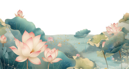 Poster - PNG Elegant lotus flower illustration border, transparent background