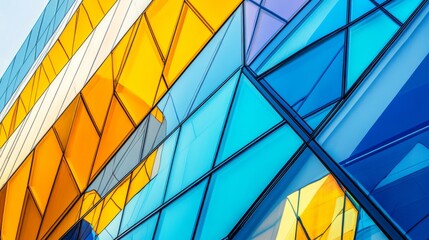 Poster - New office structure with a sleek, reflective exterior and a dynamic geometric pattern.