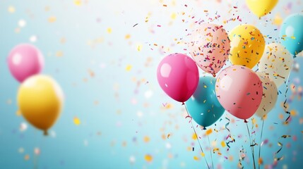 Aufkleber - Festive birthday decorations with colorful balloons and confetti on a bright, clean background