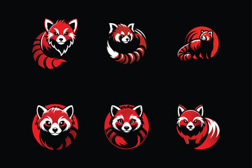 Wall Mural - set of red panda vector logo illustration style design	