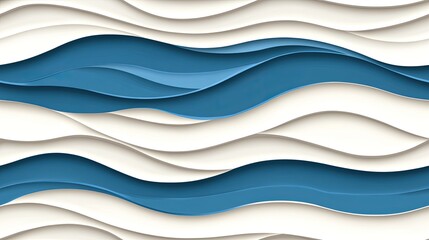 Poster - The design features graceful waves of white and blue with a textured appearance, creating a calming and elegant abstract landscape that enhances any modern aesthetic