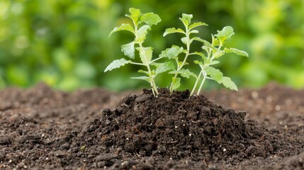 A small plant is growing in a wooden tray